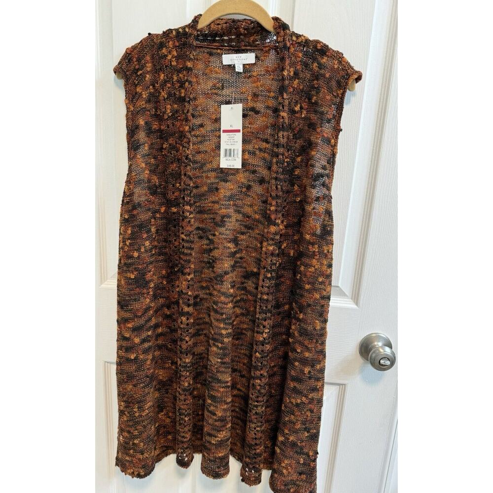New Directions XL Open Long Vest Orange Black Gold Acrylic Polyester Blend New